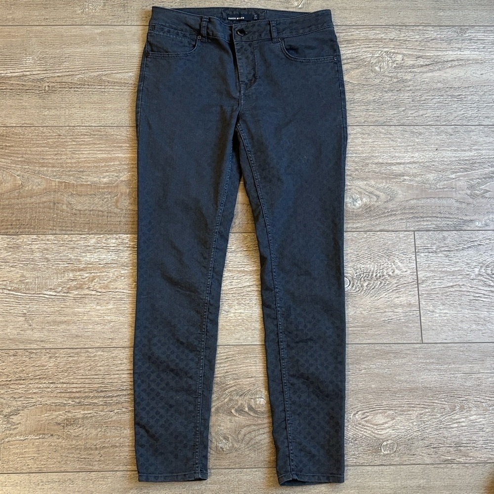 Vintage Euro Y2K Karen Millen Washed Black Low Rise Skinny Jeans Diamond Pattern
